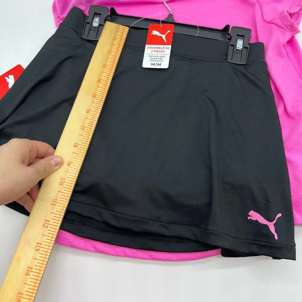 PUMA Girls Pink Logo T Shirt & Black Skort Size Medium Athletic Sports